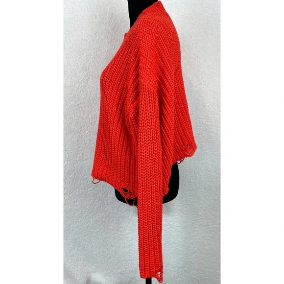 ZARA • Orange Distressed Knit Cropped Sweater, M - Picture 9 of 16